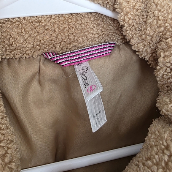 Platinum Cozy Tan Turtle Neck Outdoor Cute Puffer Sherpa Teddy Jacket Size Large - Picture 4 of 8